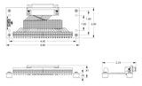 Mechanical drawing of DB25 female breakout board with rubber feet