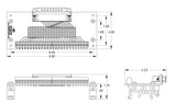 Mechanical drawing of DB25 male breakout board with DIN rail clips