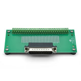 Front view of DB25 male breakout board with rubber feet