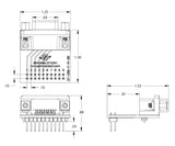 Mechanical drawing of DB9 female breadboard breakout