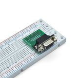 Front right view of DB9 female breadboard breakout fully on a breadboard