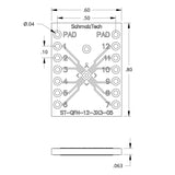 Dimensional drawing for a QFN-12 SMD to DIP adapter for 3mm by 3mm QFN footprint with 0.5mm pin pitch