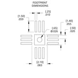 Dimensional drawing of footprint for a QFN-12 SMD to DIP adapter for 3mm by 3mm QFN footprint with 0.5mm pin pitch